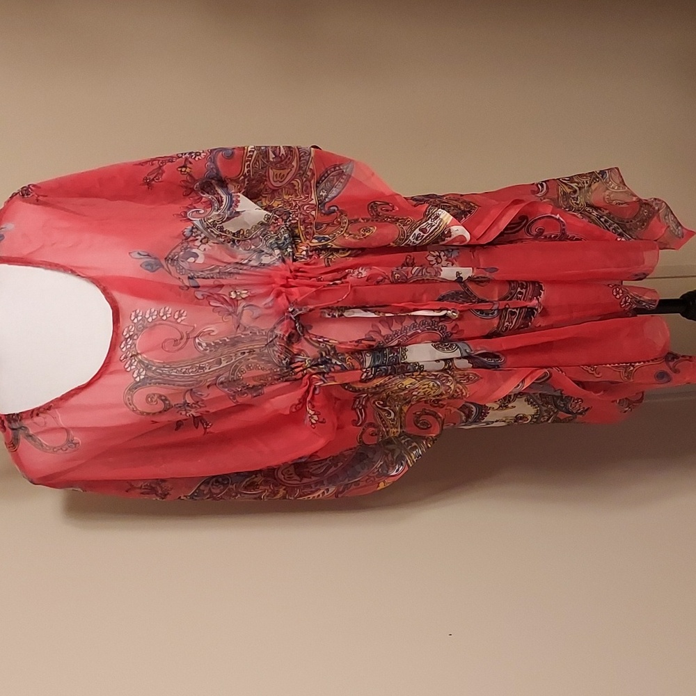 Paisley Print Sheer Red Women's Top